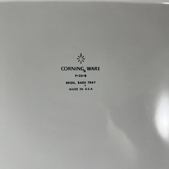 Vintage Corning Ware P-35-B Broil Bake Tray With Metal Rack & Wood Handles White - Picture 4 of 6